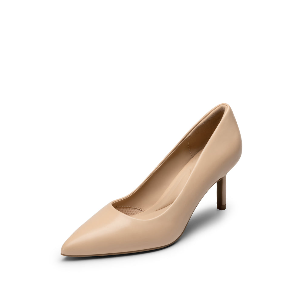Single SOFENA Nude pointed-toe pump showing the open interior and stiletto heel